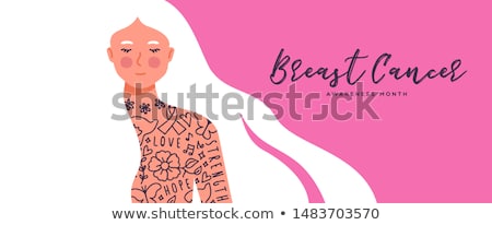 Stok fotoğraf: Breast Cancer Awareness Concept Of Tattoo Woman