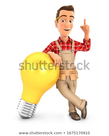 3d Handyman Leaning Against Light Bulb Zdjęcia stock © 3dmask