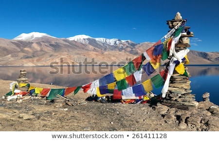 Stock fotó: Buddhist Praying Flags At Tso Moriri Lake India