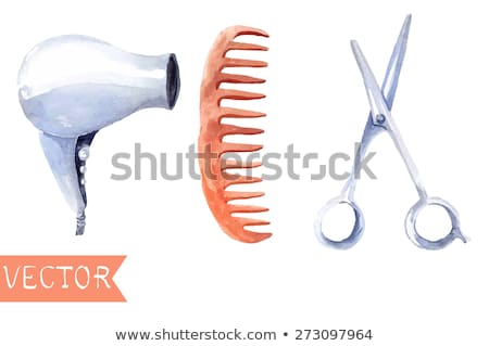 Stock fotó: Watercolor Hair Dryers Scissors And Comb Set Over White