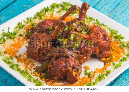 Stockfoto: Chicken Drum And Vegetable On Plate