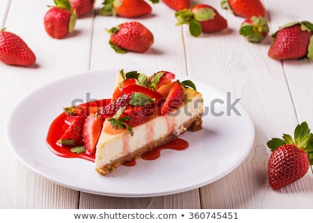 Сток-фото: Delicious Strawberry Tart Or Cheesecake With Fresh Berries And Cream Cheese Closeup On White Wooden