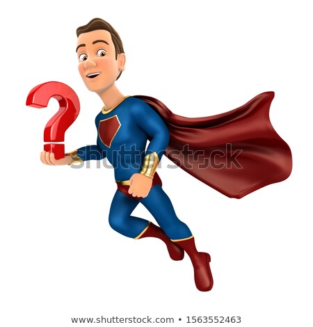 3d Superhero Flying And Holding Question Mark Zdjęcia stock © 3dmask