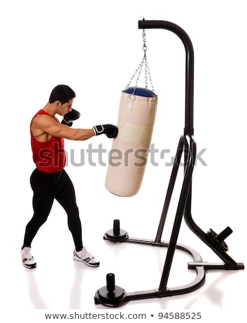 Zdjęcia stock: Boxing Workout With Heavy Bag Studio Shot Over White