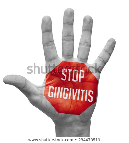 Foto d'archivio: Stop Gingivitis Sign Painted Open Hand Raised