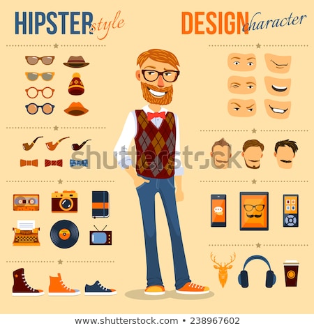 Zdjęcia stock: Bearded Hipster Man With Camera Cartoon Character