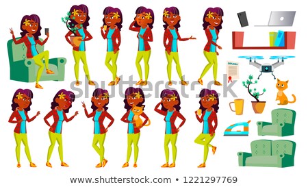 Stockfoto: Teen Girl Poses Set Vector Pretty Youth For Postcard Announcement Cover Design Isolated Cartoo