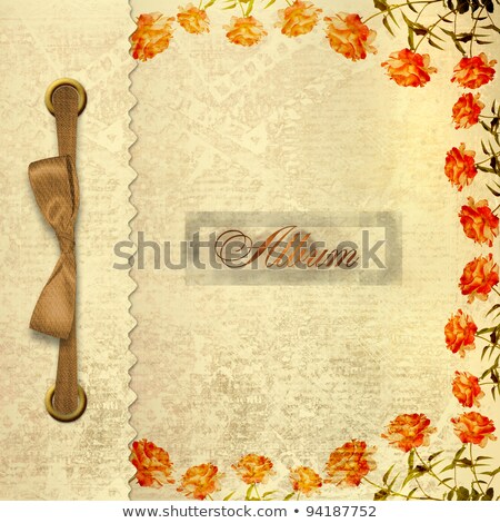 Zdjęcia stock: Grunge Gold Album For Photos With Bow And Painted Roses