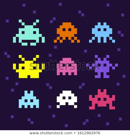 Foto stock: Pacman And Ghosts 80s Retro Computer Game Icons