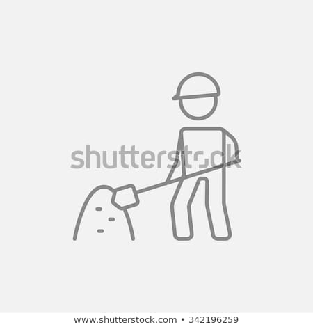 ストックフォト: Man With Shovel And Hill Of Sand Line Icon