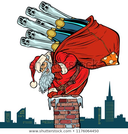 Stok fotoğraf: Santa Claus With Champagne Climbs The Chimney