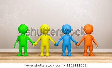 Сток-фото: Multicolor Human 3d Characters Holding Hands In The Room