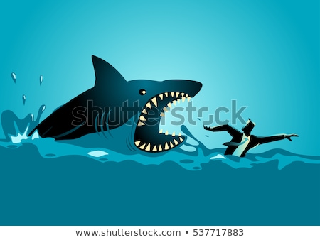 Stockfoto: The Shark Attacks The Businessman Man Afraid