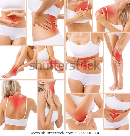 Foto stock: Woman With Stomach Ache Collage