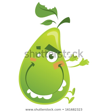 Stock fotó: Crazy Cartoon Green Pear Fruit Character Jumping Funny