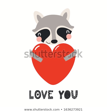 Stockfoto: Cute Raccoon With Heart In Hands