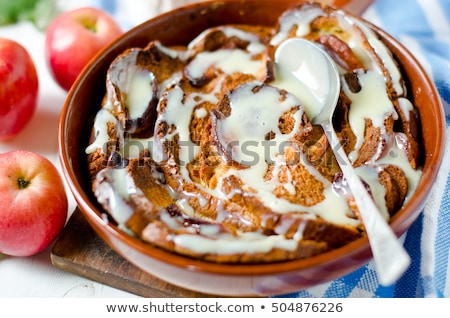 Stock photo: Caramel Apple Strata In A Pig Iron Frying Pan