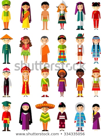 Foto stock: Asian Family Happy Faces Flat Avatars Set