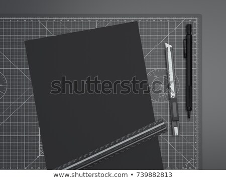 Stockfoto: Office Cutting Board With Ruler Pencil And Paper 3d Rendering