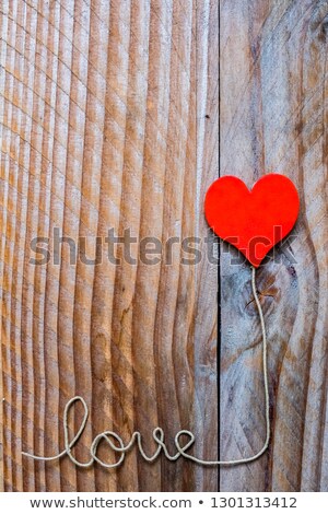 ストックフォト: Valentines Day Design With Red Heart Balloon And Love Typography Letter On Wood Texture Background