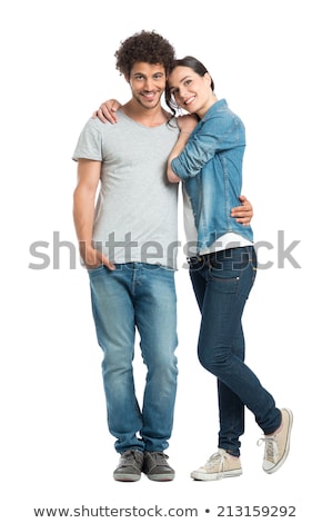 Foto stock: Happy Young Couple Standing Isolated