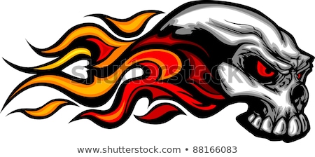 Foto stock: Fire Burning Flaming Metallic Skull With Crossbones