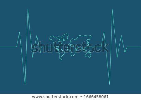 Foto d'archivio: Earth Global Map Green Heart Beat Graph