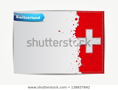 Stockfoto: Stitched Switzerland Flag With Grunge Paper Frame