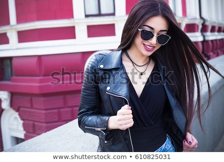 ストックフォト: Beautiful Brunette Wearing Leather Outfit