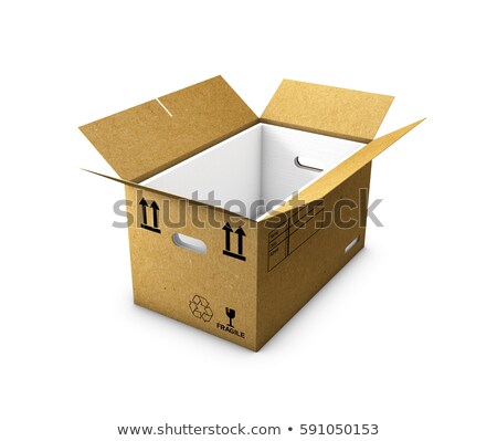 Сток-фото: Empty Cardboard Box Opened With Insulated Foam In Isolated On White Background 3d Illustration