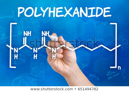 Stockfoto: Hand With Pen Drawing The Chemical Formula Of Polyhexanide