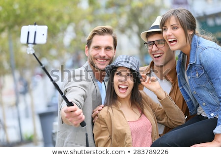 [[stock_photo]]: Friends Taking Picture By Selfie Stick At Summer