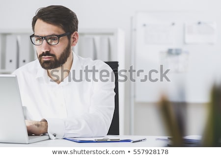 Zdjęcia stock: Close Up Of Hand Of Business Man Working Document And Laptop In