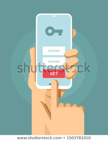 Smartphone Mockup In Human Hand Login And Password Authorization Screen Eps10 Vector Foto stock © karetniy