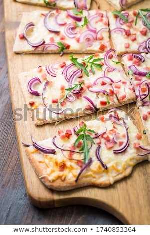 Stock photo: Flammkuchen - Traditional French Dish Tarte Flambee Cream Cheese Bacon And Onions