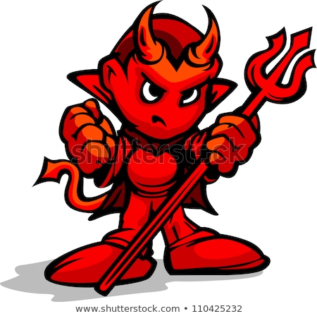 Demon Mascot Head With Pitchfork Vector Cartoon Stock fotó © ChromaCo