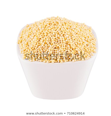 Foto stock: Millet Cereals In White Bowl Close Up Isolated Template For Menu Cover Advertising