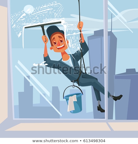 Foto stock: Window Cleaner Cartoon Character