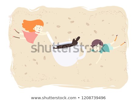 Stock fotó: Man Girl Stir Coffee Illustration