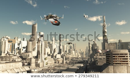 Zdjęcia stock: Scene With Spaceship Flying In The Sky