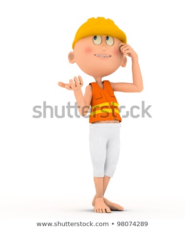 Foto stock: Toon Builder Worker Thinking Pose