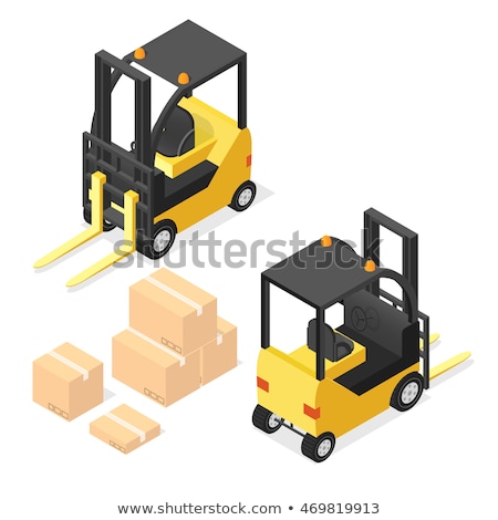 Stockfoto: Two Yellow Lift Truck Unloading Containers