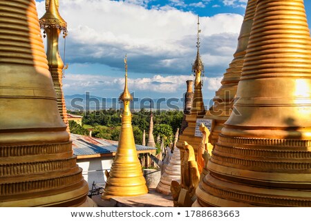 Stock fotó: Golden Stupas Of Shwe Indein Pagoda Over Blue Sky Myanmar Burma