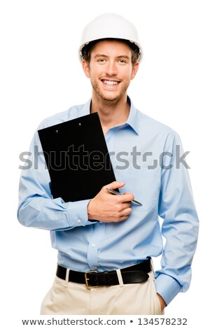 Zdjęcia stock: Portrait Of Happy Young Foreman With Hard Hat