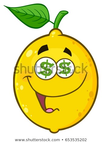 Funny Yellow Lemon Fruit Cartoon Emoji Face Character With Dollar Eyes And Smiling Expression Stock foto © HitToon