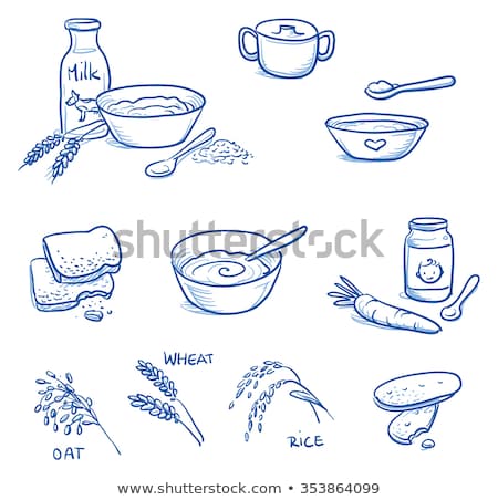 Сток-фото: Baby Bowl And Spoon Hand Drawn Outline Doodle Icon