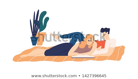 Foto d'archivio: Woman Sitting On Floor And Reading Book Vector