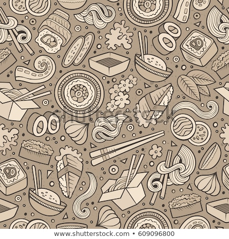 Stockfoto: Cartoon Cute Doodles Hand Drawn Japan Food Seamless Pattern