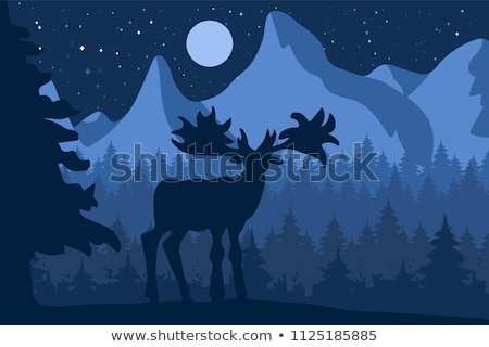 Stock photo: Elk In The Night Coniferous Forest Near The Mountains