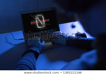 Stock fotó: Hands Of Hacker With Access Denied Message Laptop